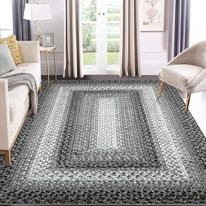 Washable Modern Braided Printed Rug Non Slip Low Pile Rug Soft Contemporary Throw Floor Cover Foldable Indoor Carpet for Living Room Bedroom - 1 of 4