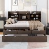 NicBex Full Size Platform Bed Modern Pine Bed Frame with Trundle, Open Storage Bookshelves and 3 Drawers for Bedroom, No Box Spring Required, Brown - 2 of 4