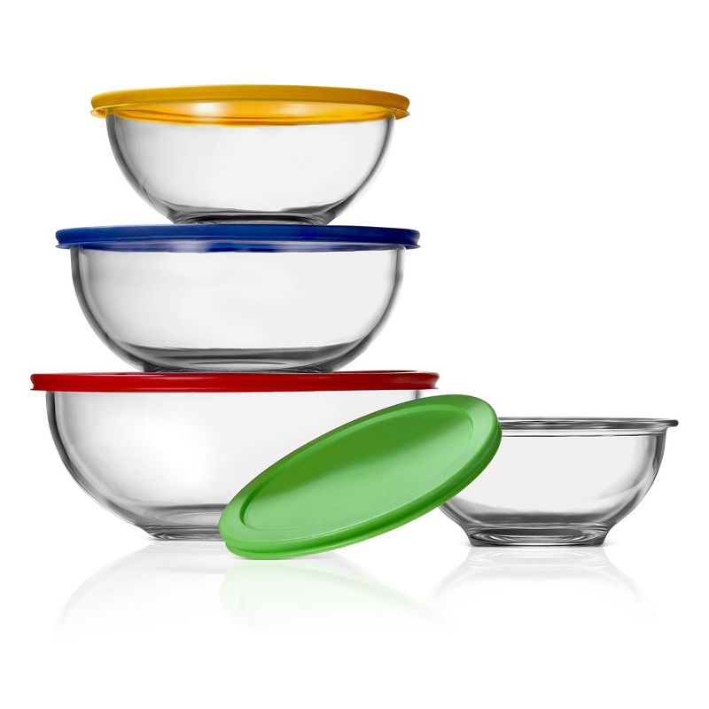 NutriChef 4 Sets of High Borosilicate Glass Mixing Bowl with PE Lids, Space-Saving Nesting Bowls, 1 of 4