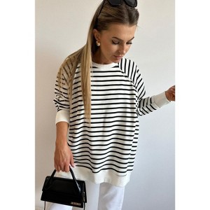 Black Stripe Raglan Sleeve Side Slits Loose Sweatshirt - 1 of 4