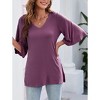 Women's 3/4 Bell Sleeve V Neck Loose Fit Tunic Tops - 2 of 4