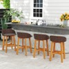 Costway Outdoor Faux Rattan Bar Chairs Set of 2/4 Solid Acacia Wood Bar Stools for Porch Brown/Gray - 3 of 4