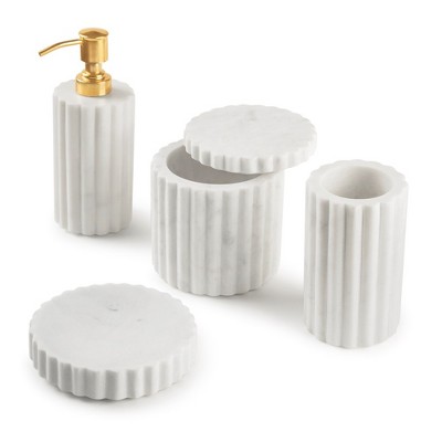 Roksana White Marble Fluted Bath Accessories Set of 4