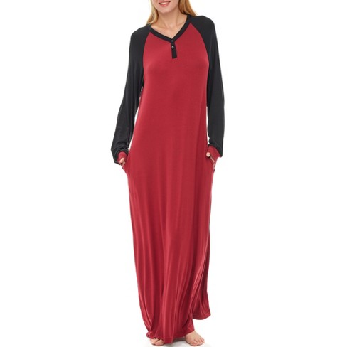 Women's Soft Knit Nightgown, Full Length Long Henley Night Shirt Pajama Top  With Pockets : Target