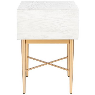 White Washed Oak and Gold 1-Drawer Nightstand