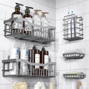 Attop Dark Grey 5-Pack Rust-Resistant Stainless Steel Large Capacity Shower Shelves - No Drilling or Gluing Required Bathroom Storage Racks - 1 of 4