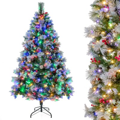 Tangkula 6/7 FT Pre-Lit Artificial Christmas Tree Hinged Xmas Tree with 11 Lighting Modes 350/400 LED Lights 747/1116 Branch Tips