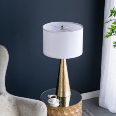 28.5" Modern Table Lamps with Aluminum Cone-Shaped Base, Nightstand Lamps Featuring White Drum Shade for Bedroom or Living Room–The Pop Home