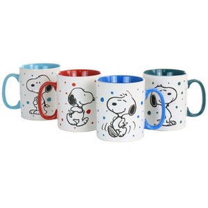Gibson Peanuts Freckled Joy 15oz Stoneware 4 Piece Mug Set in Assorted Designs - 1 of 4