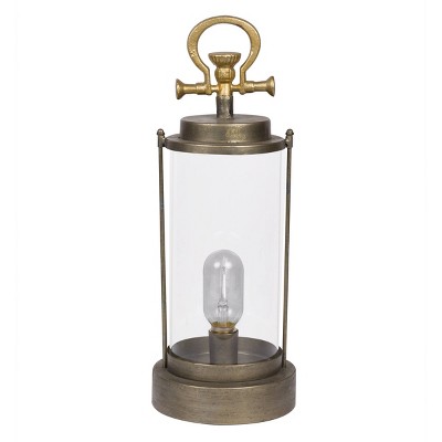 Vintage Gold Metal and Glass Lantern with LED Light