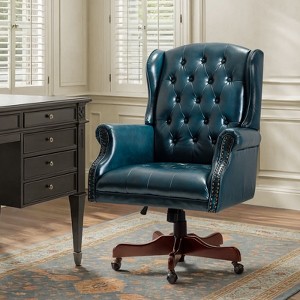Amadeo Traditional Faux Leather Executive Chair with Solid Wood Base and Tufted Back|HULALA HOME - 1 of 4