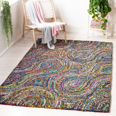 Hand-Tufted Multicolor Wool and Cotton Square Rug, 4'x4'