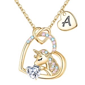 Turandoss Gold Heart Unicorn Necklace for Girls - Initial Zircon Pendant Necklace for Kids 4 -13 Year Old, Unicorn Birthday Gifts for Girls, 18+2.5In - 1 of 4