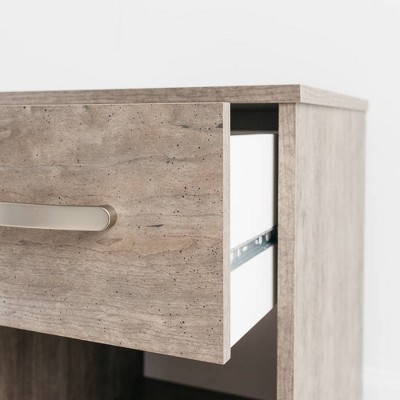 Transitional Beige 1-Drawer Nightstand with Satin Nickel Pulls