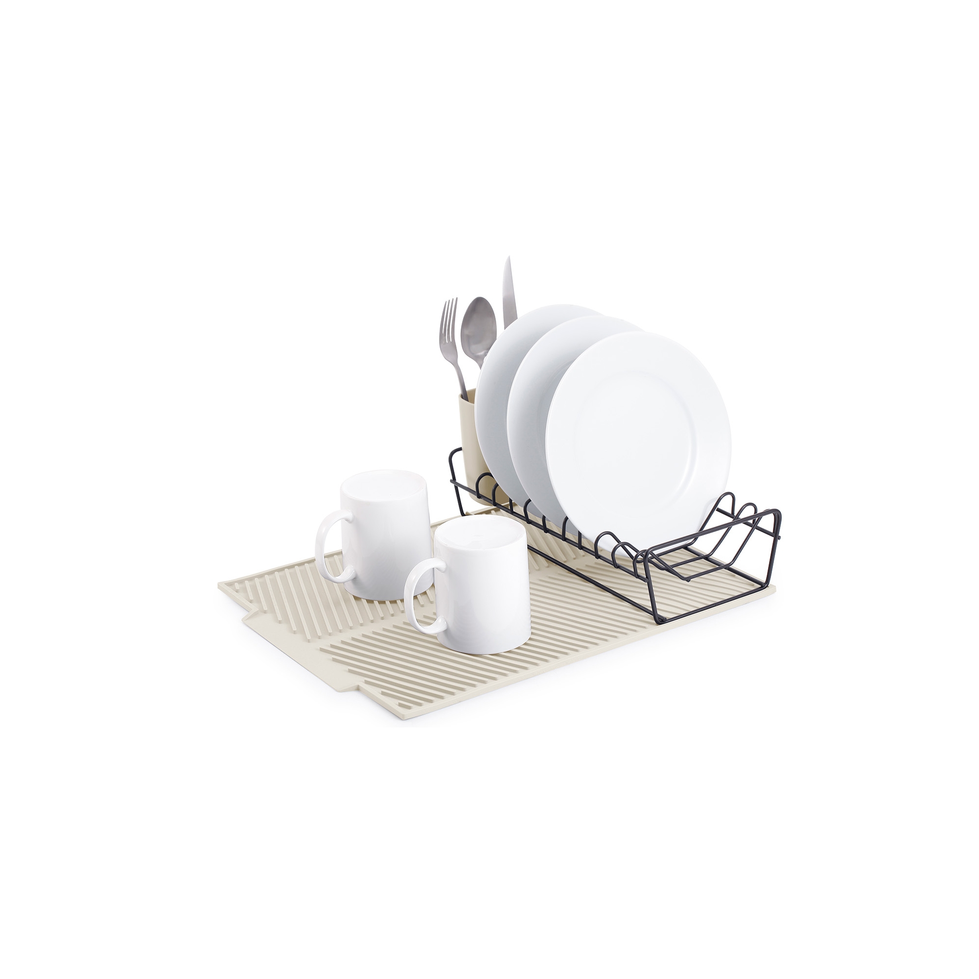 Trio Essentials 3-Piece Kitchen Counter Dish Drying Rack with Utensil Holder, Silicone Drying Mat, Space-Saving Countertop Rack