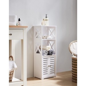 Kings Brand Furniture - Bathroom Floor Storage Cabinet, Side Toilet Cabinet with Door and Shelfs, White - 1 of 3