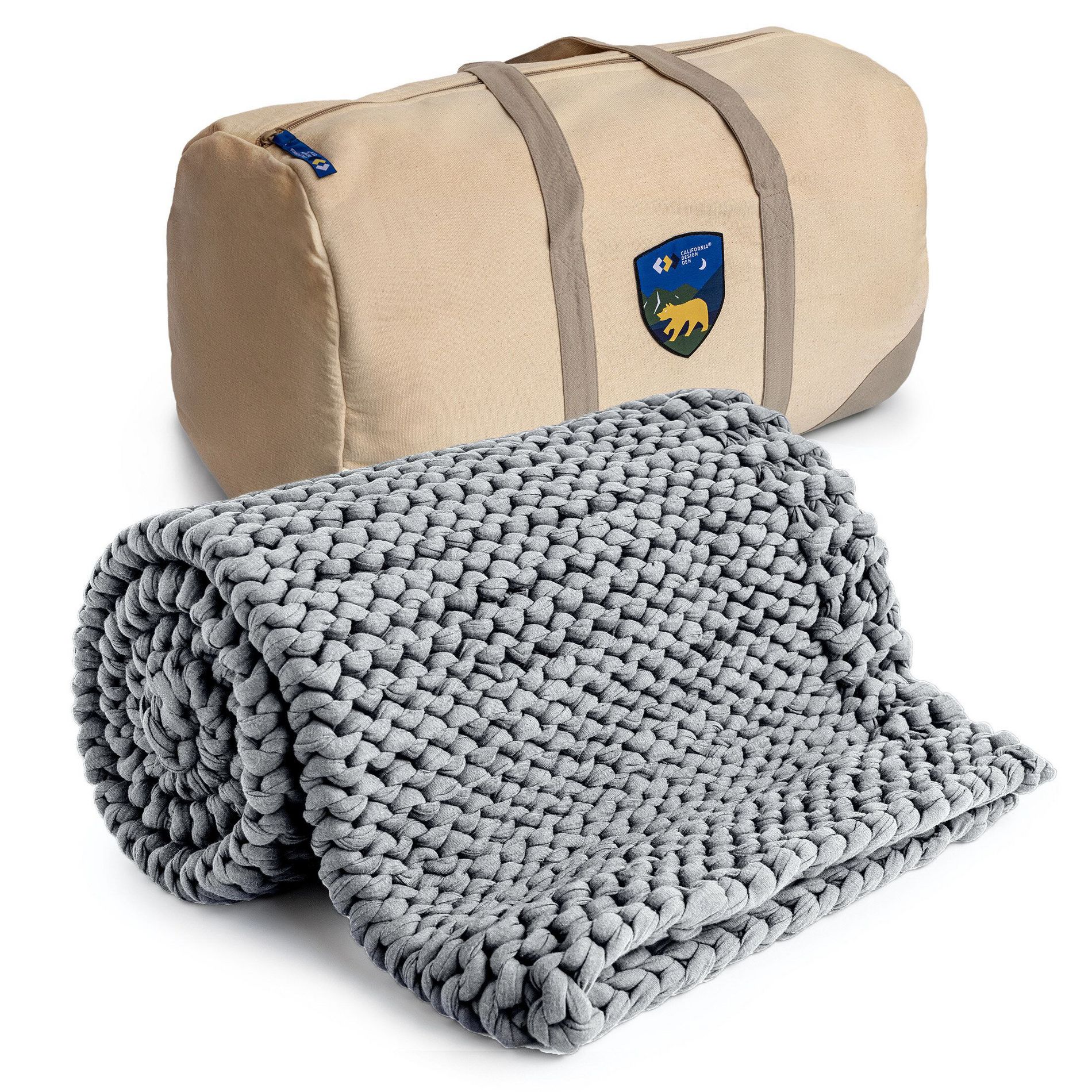 Handmade Chunky-Knit Weighted Blanket, Cotton, All-Season Soft & Calming by California Design Den - Light Gray, 10lb, 40" x 64" for 100-140lb Adult