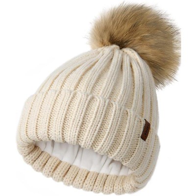 ZUPPAD Womens Winter Beanie Hat Fleece Lined Faux Fur Pom Pom Knitted Warm Beanie for Women Hats 1 Pack