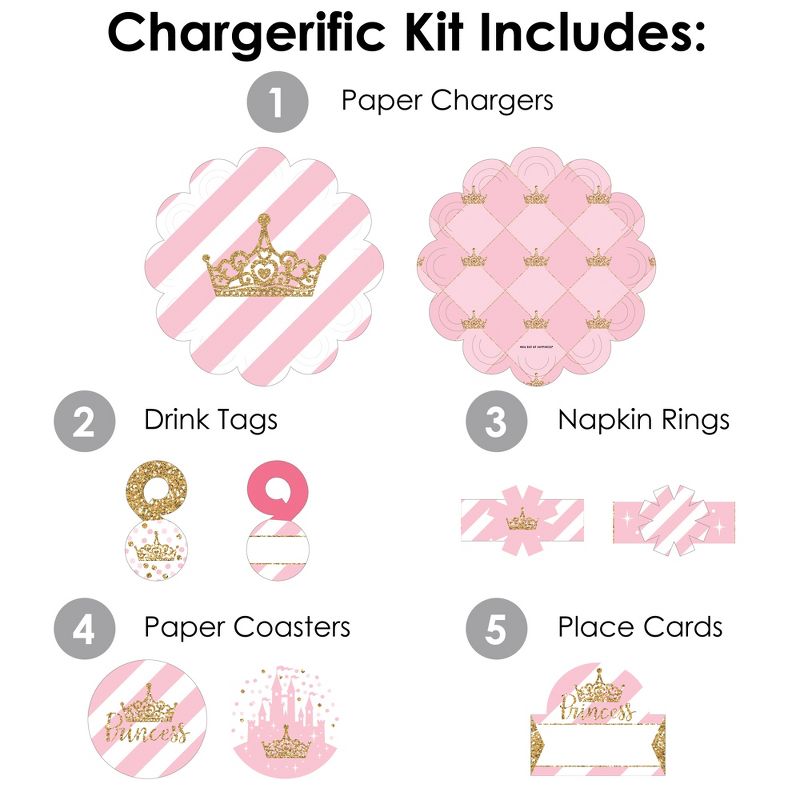 Big Dot of Happiness Little Princess Crown - Baby Shower or Birthday Party Paper Charger and Table Decorations - Chargerific Kit - Place Setting for 8, 3 of 9