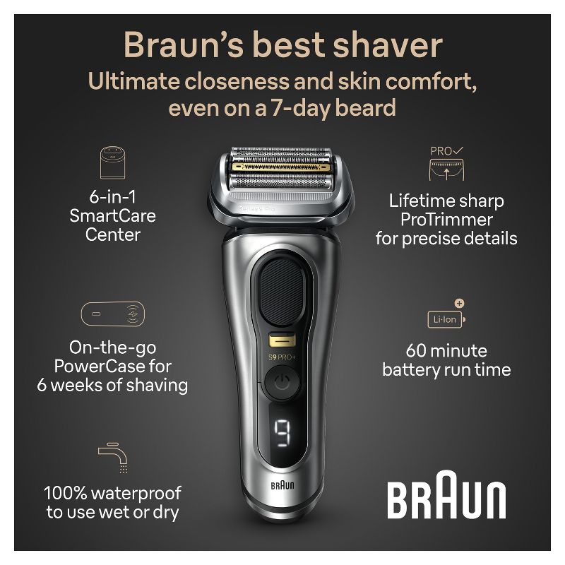 Braun Series 9 Pro + Electric Shaver 6-in-1 Smart Care Centre &#38; Powercase, 3 of 9
