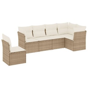 vidaXL Patio Sofa Set with Cushions Outdoor Conversation Furniture Poly Rattan - Beige and Cream Without Table - 1 of 4
