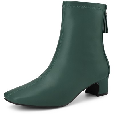 Allegra K Women's Square Closed Zip-Up Toe Block Heels Ankle Boots