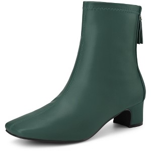 Allegra K Women's Square Closed Zip-Up Toe Block Heels Ankle Boots - 1 of 4