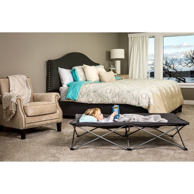 Gray Extra Long Steel Portable Toddler Bed with Fitted Sheet