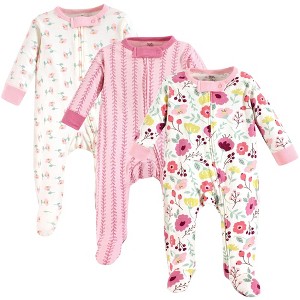 Touched by Nature Baby Girl Organic Cotton Zipper Sleep and Play 3pk, Botanical - 1 of 1