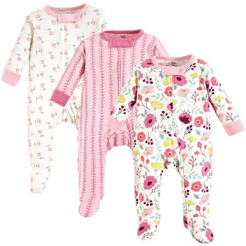 Touched by Nature Baby Girl Organic Cotton Zipper Sleep and Play 3pk, Botanical - image 1 of 1