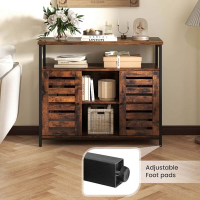 Rustic Brown MDF Industrial Buffet Cabinet with Adjustable Shelves