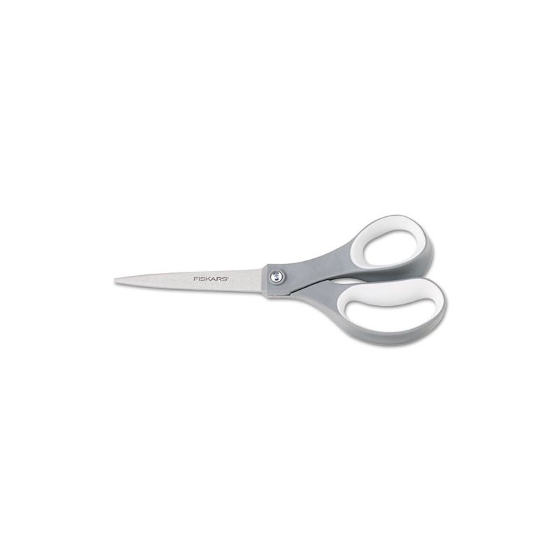Fiskars Contoured Performance Scissors, 8" Long, 3.13" Cut Length, Gray Straight Handle, 1 of 2