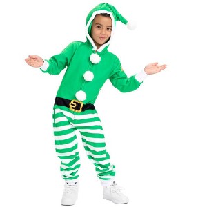 Tipsy Elves Kids Elf Jumpsuit - Festive One-Piece Christmas Elf Pajamas for Kids - 1 of 3