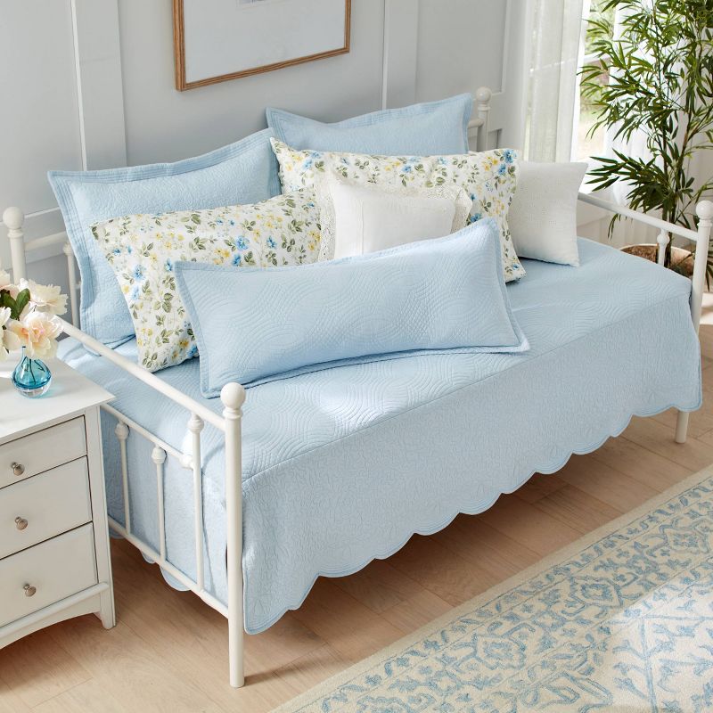 4pc Twin La Solid Trellis Cotton Daybed Set Blue - Laura Ashley, 3 of 10