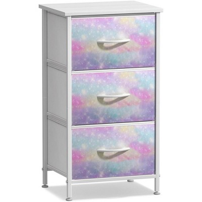 Sorbus Nightstand with 3 Drawers - Steel Frame, Wood Top & Easy Pull Fabric Bins - Perfect for Home, Bedroom, Office & College Dorm