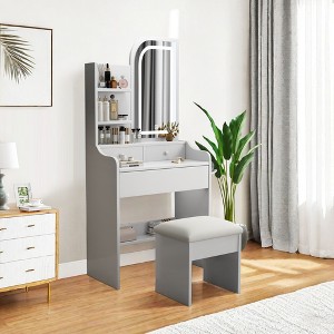 NicBex Vanity Desk with Mirror Small Vanity Table Set with Mirror, Hair Dryer Holder, Fashion Makeup Vanity with 4 Drawer and 1 Stool, White - 1 of 4