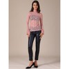 INSPIRE CHIC Women's Floral Lace Mesh Mock Neck Long Bell Sleeve Casual Dressy Blouse - 3 of 4