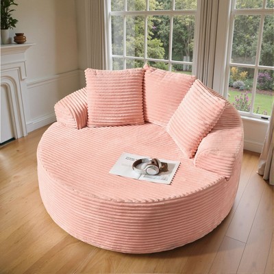 XIZZI Plush Round Sofa for Living Room, Soft Polyester Fabric with Spring & Sponge, 58.26" Circular Cozy Chair in Beige/Gray/Black/Pink/Green