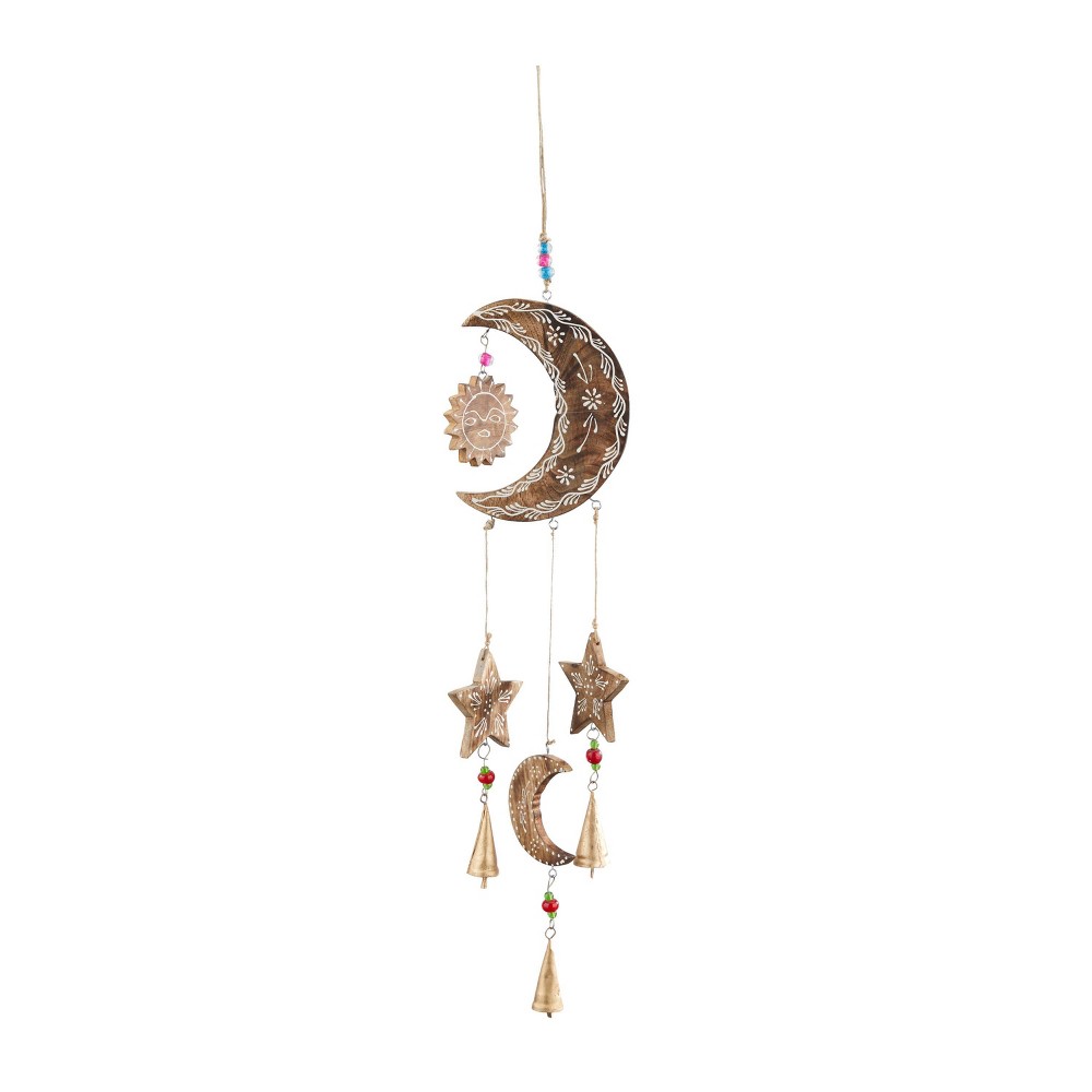 27" x 7" Eclectic Mango Wood Moon and Sun Windchime Gold - Olivia & May