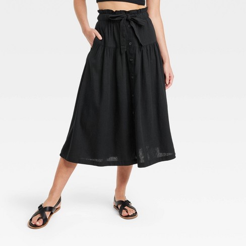 Women's Tie Waist Midi Skirt - Universal Thread™ Black XL