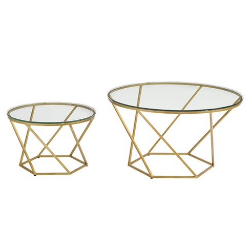 Geometric Nesting Coffee Tables Glass Gold Saracina Home Target