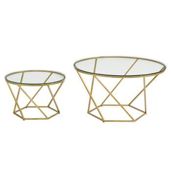 Geometric Glam Nesting Coffee Tables Glass/Gold - Saracina Home