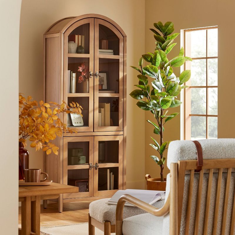 Grooved Wood with Glass 4-Door Arch Cabinet - Natural - Hearth &#38; Hand&#8482; with Magnolia, 3 of 13
