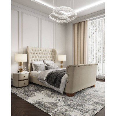 Ivory Linen Upholstered Full Bed with Nailhead Trim and Tufted Headboard