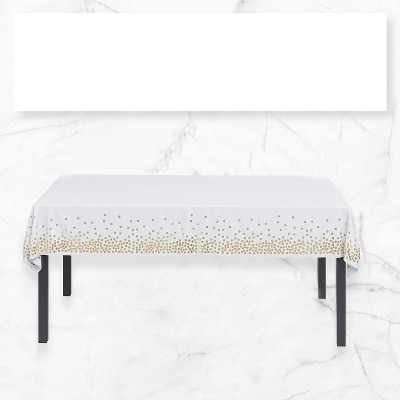 Elegant White and Gold Dot Plastic Rectangular Tablecloths, 4-Pack