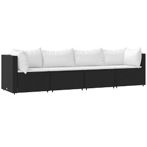 vidaXL Contemporary Black 4-Piece Patio Lounge Set - Weather-Resistant PE Rattan Garden Sofa Set with Powder-Coated Steel Frame, Thick White Cushions - 1 of 4