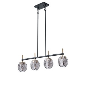 Dewdrop 33.07'' Industrial Pendant Lights 4-Light Smoked Glass, Hand-Blown Textured Shade, Matte Black Brass For Dining Room - 1 of 4