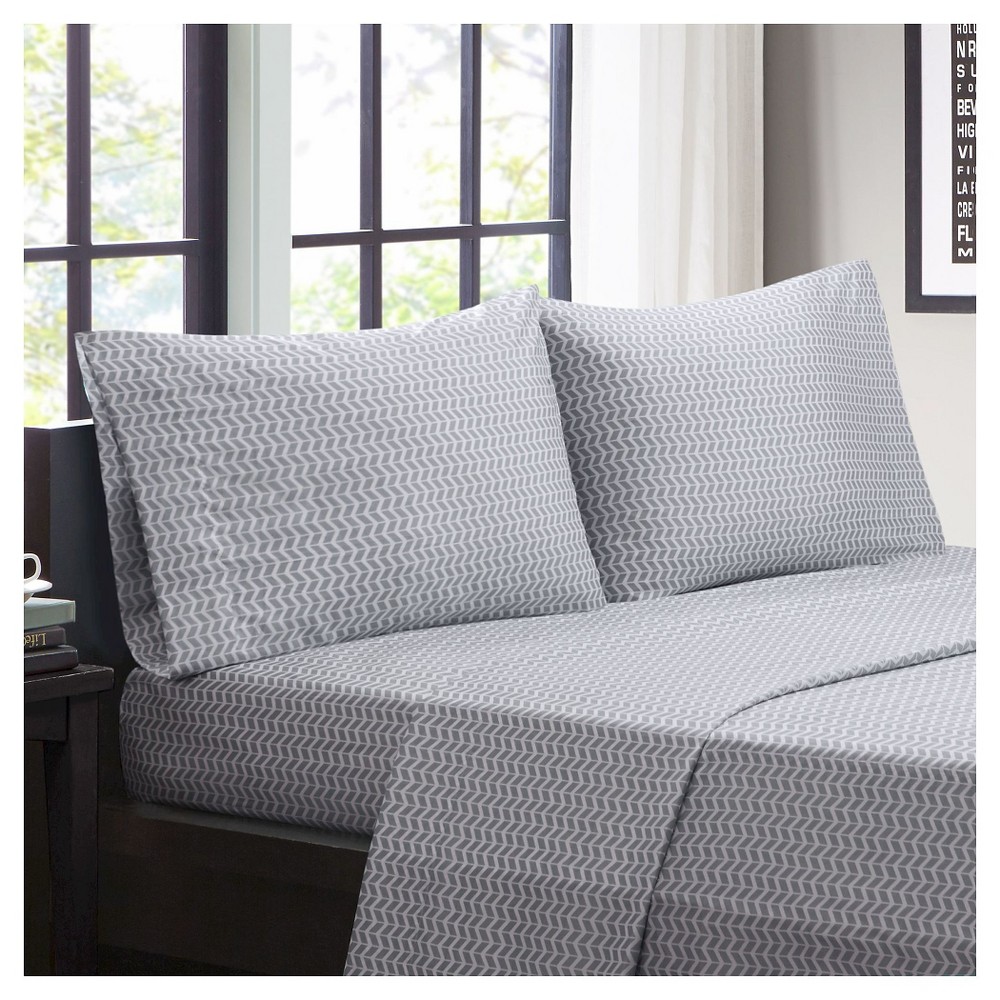 Photos - Bed Linen Chevron Microfiber Sheet Set - Gray (Twin)