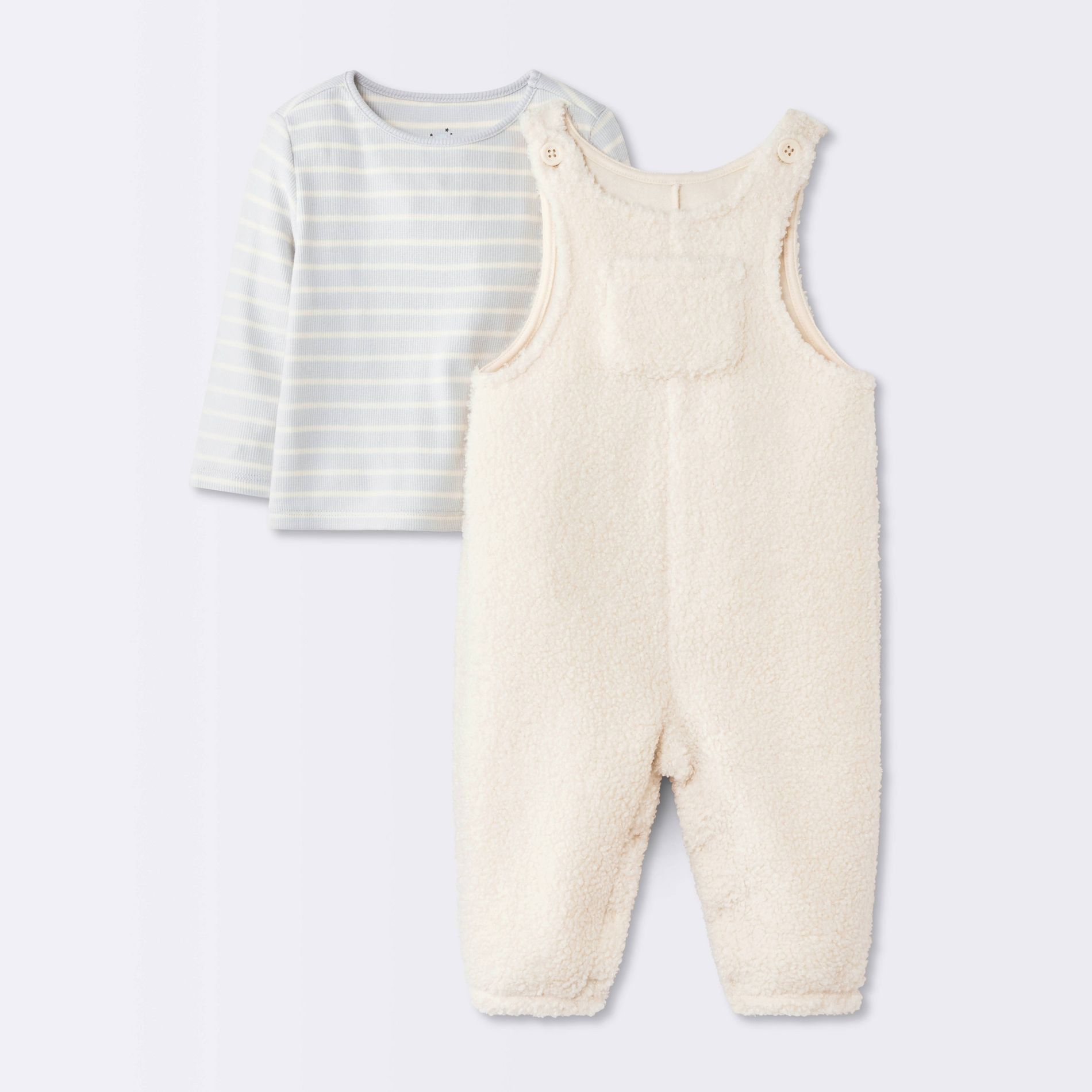 Baby Boys' 2pc Striped Long Sleeve T-Shirt and Boucle Overalls Set - Cloud Island™ Cream