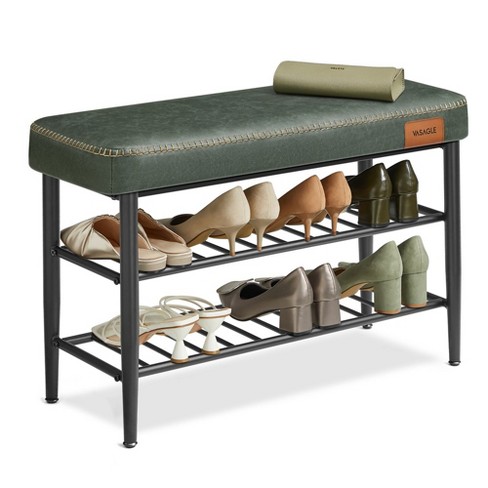 Vasagle Ekho Collection Shoe Bench Storage Bench Shoe Rack Bench Entryway Synthetic Leather With Stitching Forest Green Target